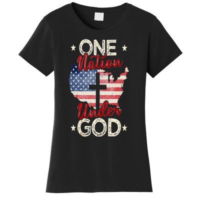 One Nation Under God Christian US Flag 4th Of July Faith Women's T-Shirt