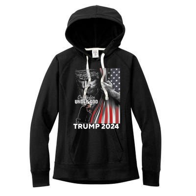 One Nation Under God Trump 2024 God American Flag Women's Fleece Hoodie