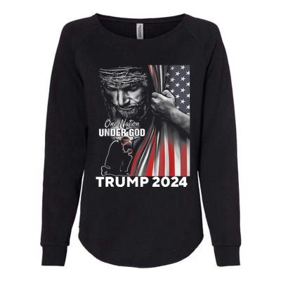 One Nation Under God Trump 2024 God American Flag Womens California Wash Sweatshirt