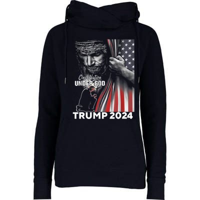 One Nation Under God Trump 2024 God American Flag Womens Funnel Neck Pullover Hood