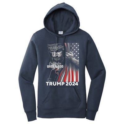 One Nation Under God Trump 2024 God American Flag Women's Pullover Hoodie