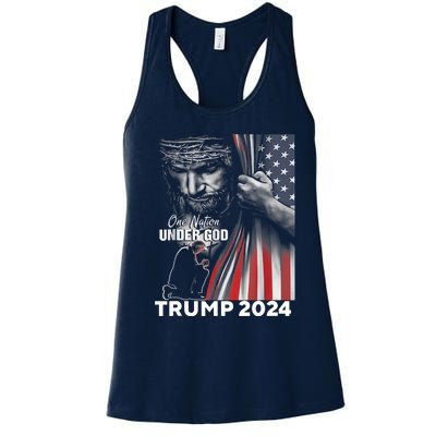 One Nation Under God Trump 2024 God American Flag Women's Racerback Tank