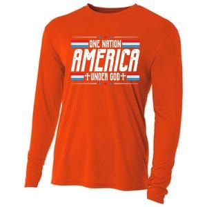 One Nation Under God Patriotic Christian Usa Flag Distressed Gift Cooling Performance Long Sleeve Crew