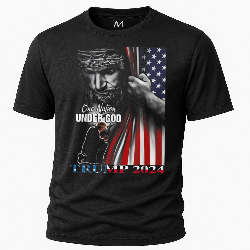 One Nation Under God Trump 2024 God American Flag Cooling Performance Crew T-Shirt