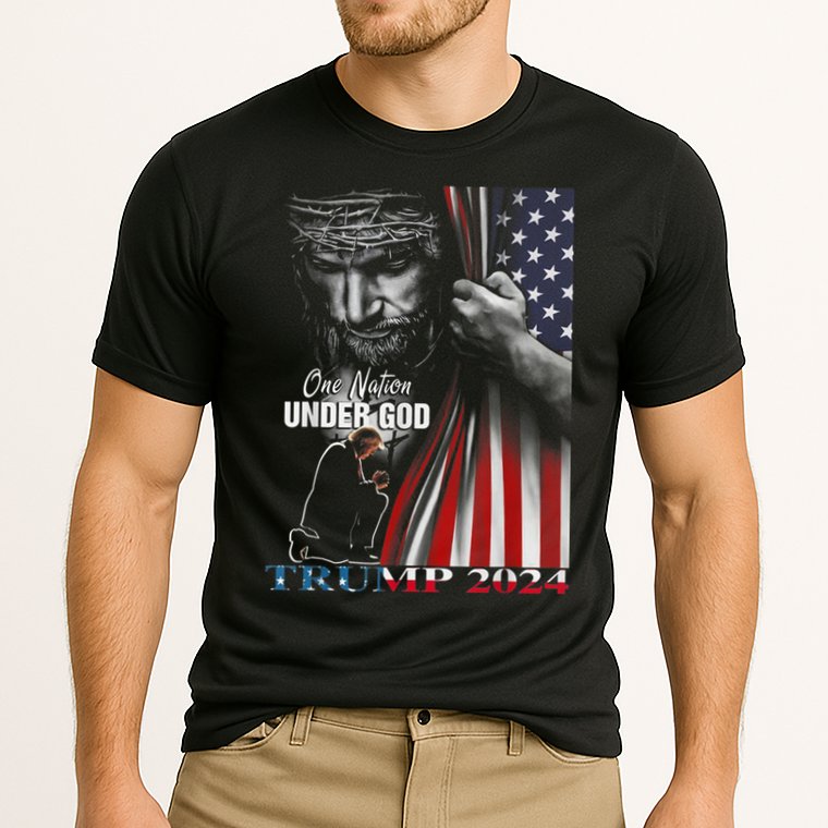 One Nation Under God Trump 2024 God American Flag Cooling Performance Crew T-Shirt