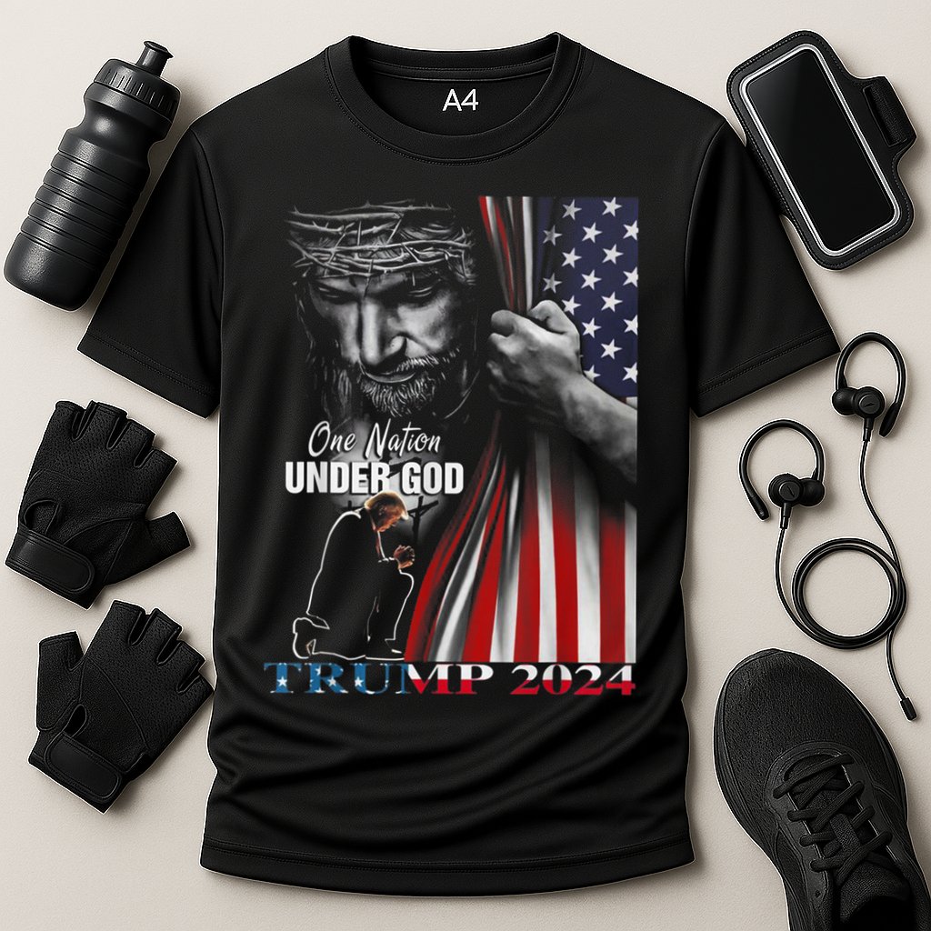 One Nation Under God Trump 2024 God American Flag Cooling Performance Crew T-Shirt