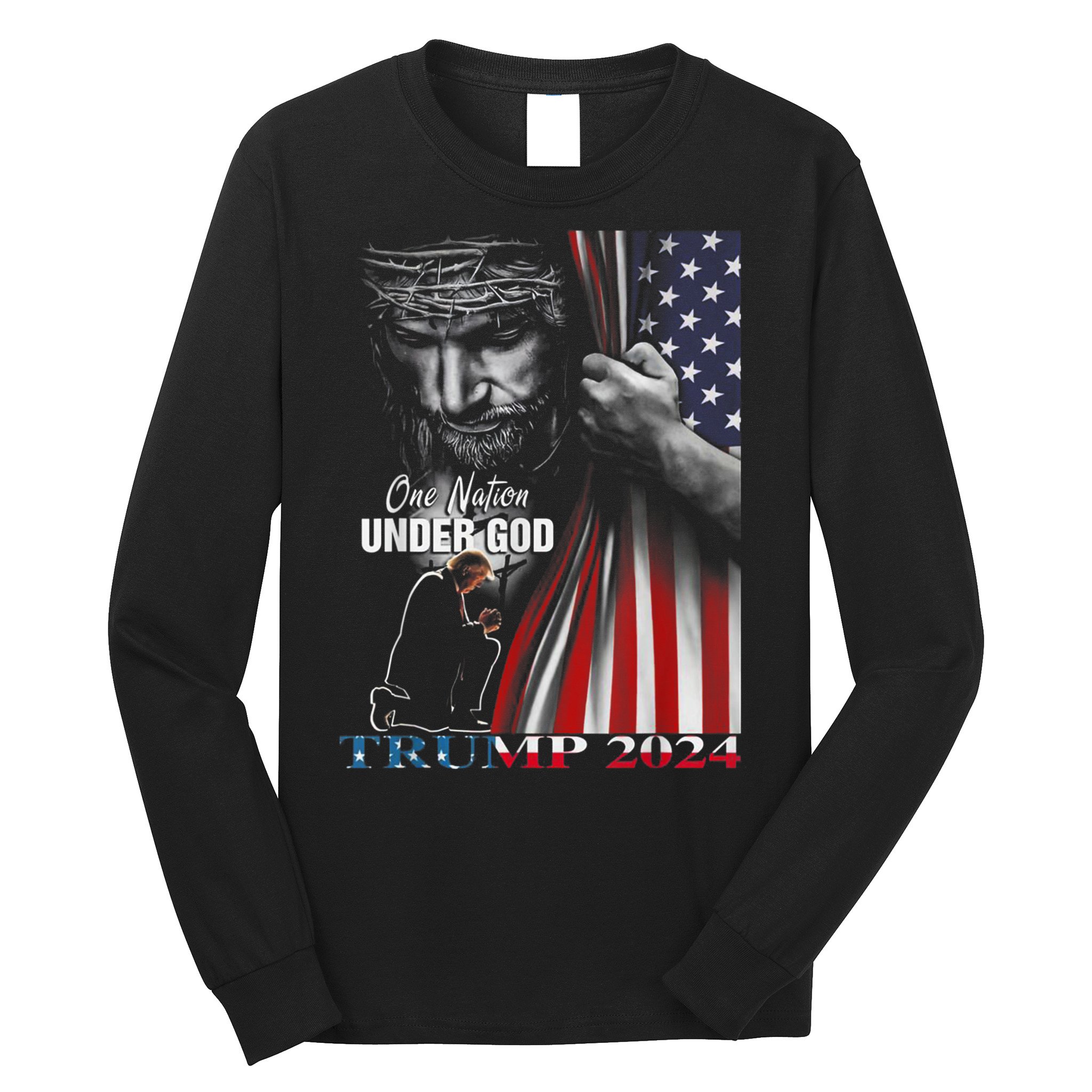 One Nation Under God Trump 2024 God American Flag Long Sleeve Shirt