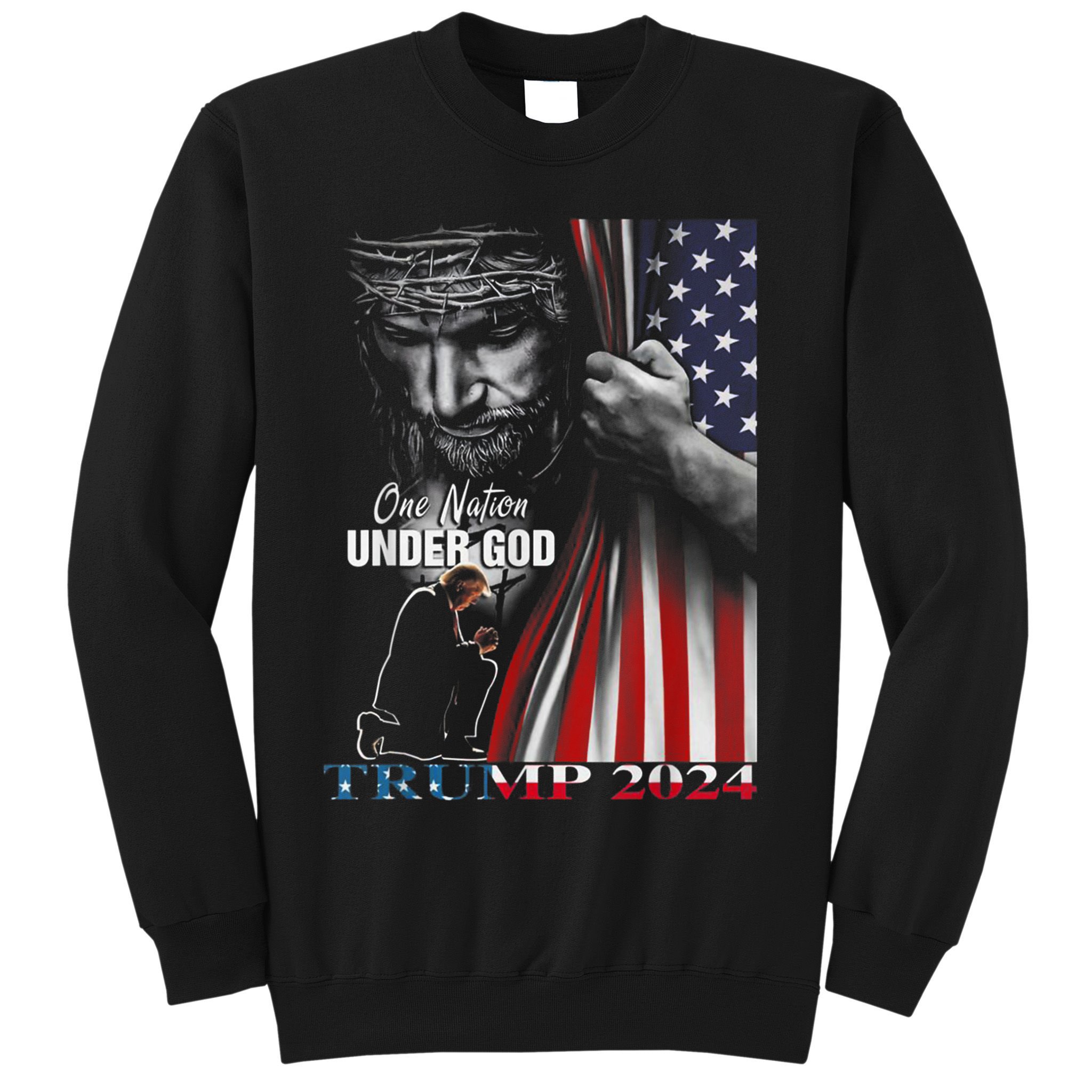 One Nation Under God Trump 2024 God American Flag Sweatshirt