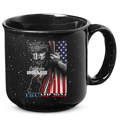 One Nation Under God Trump 2024 God American Flag 15oz Campfire Ceramic Mug