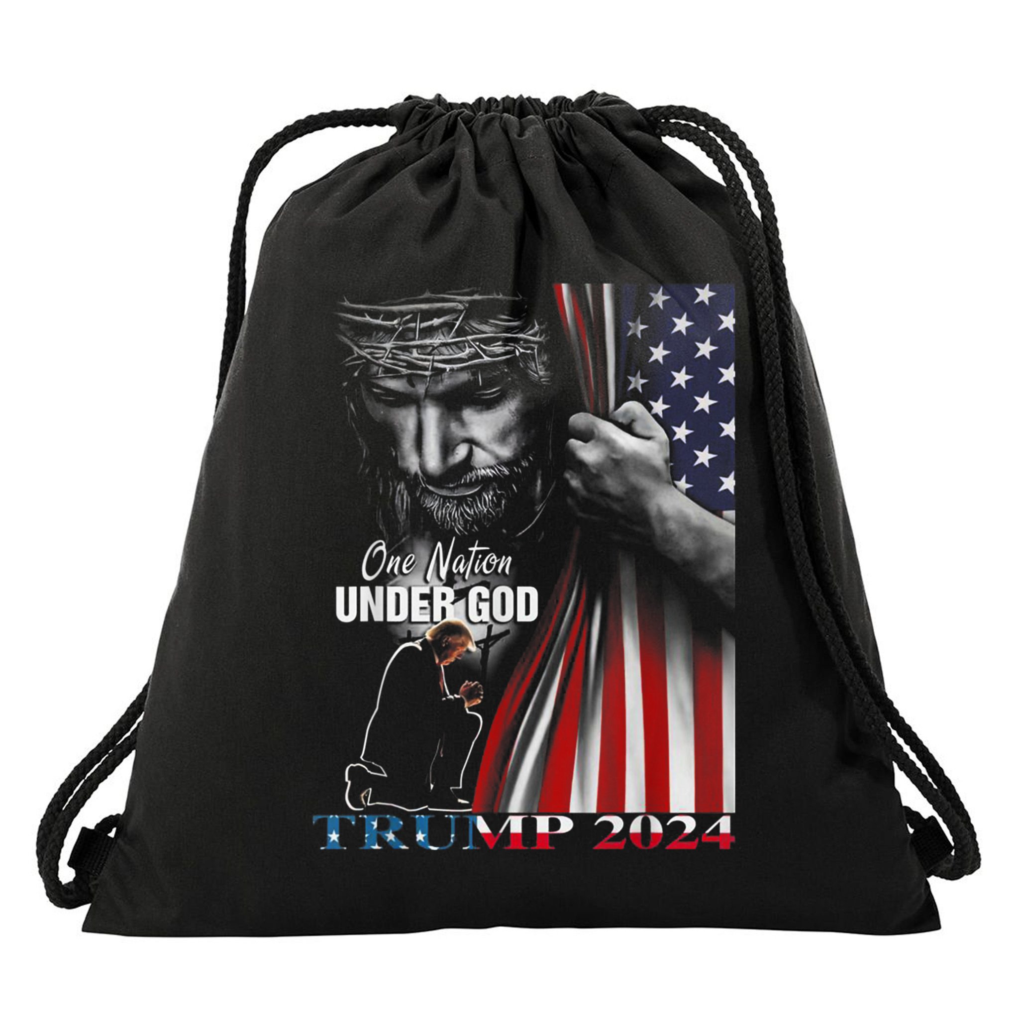 One Nation Under God Trump 2024 God American Flag Drawstring Bag