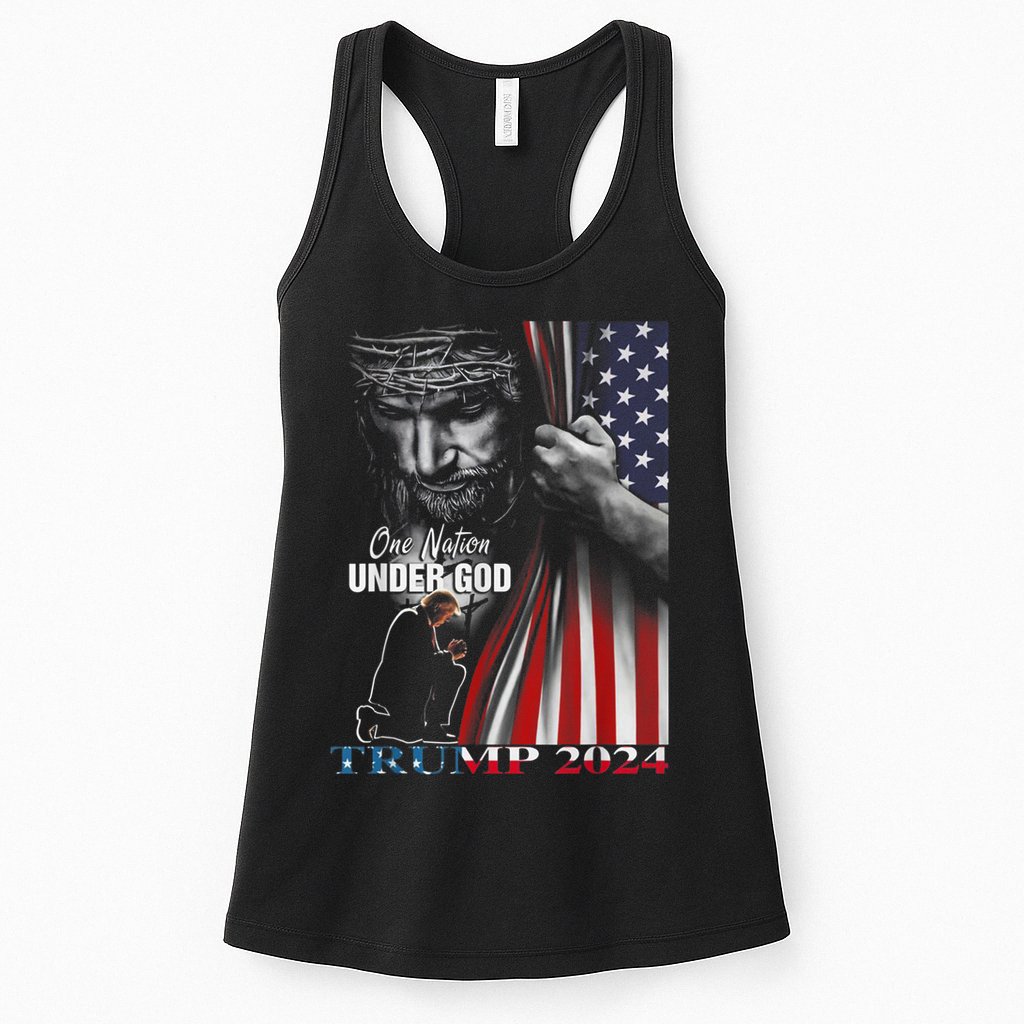 One Nation Under God Trump 2024 God American Flag Womens Tank Top