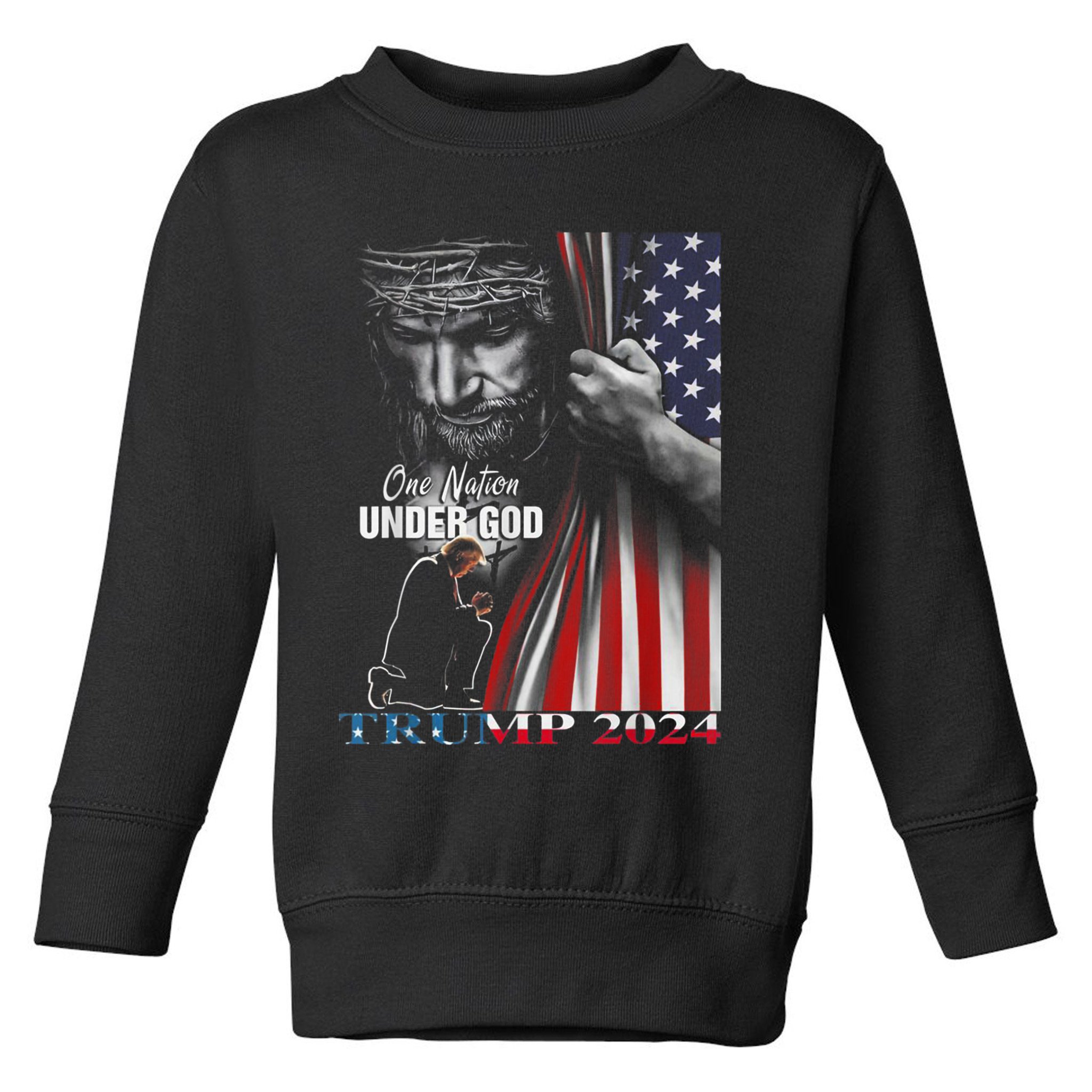 One Nation Under God Trump 2024 God American Flag Toddler Sweatshirt