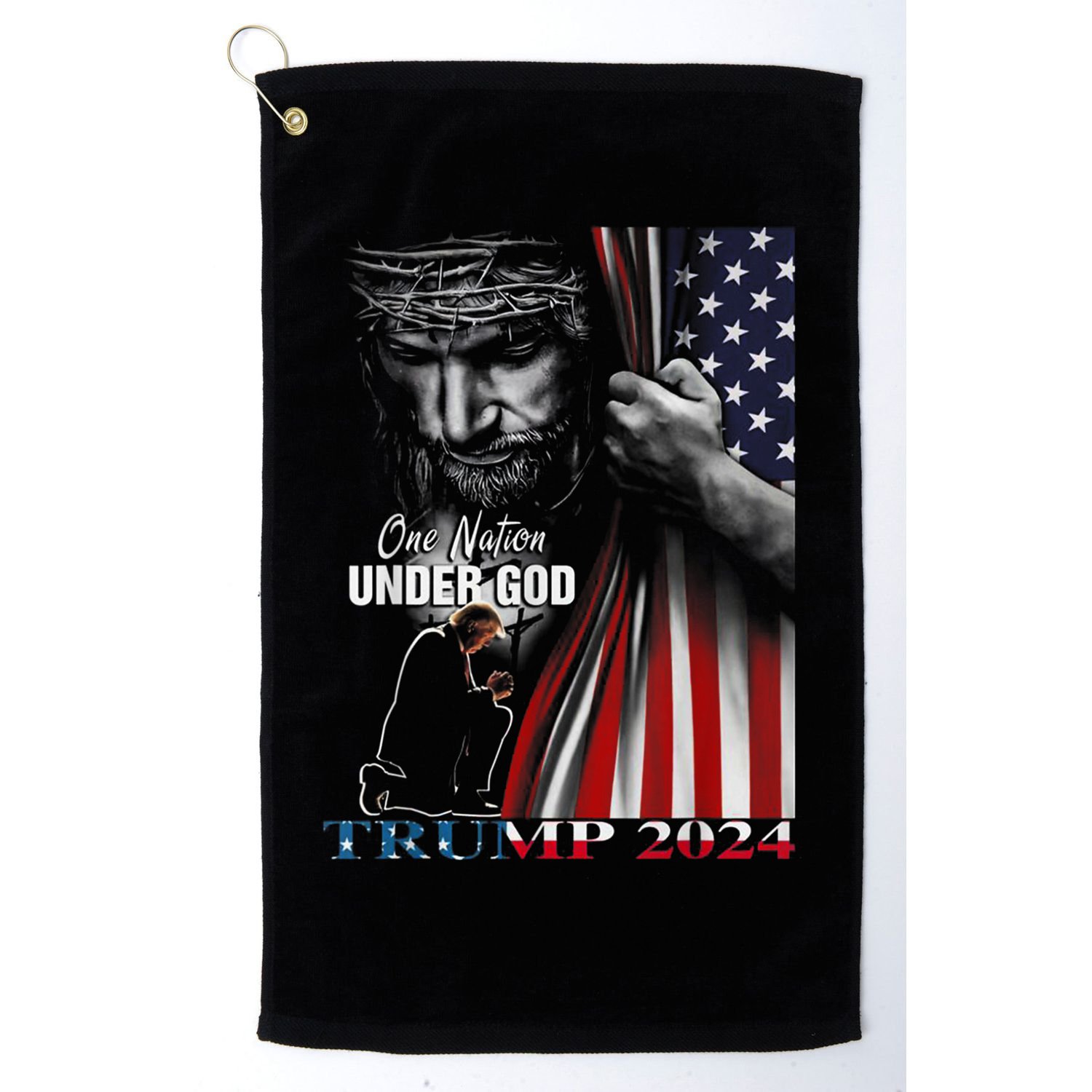 One Nation Under God Trump 2024 God American Flag Golf Towel