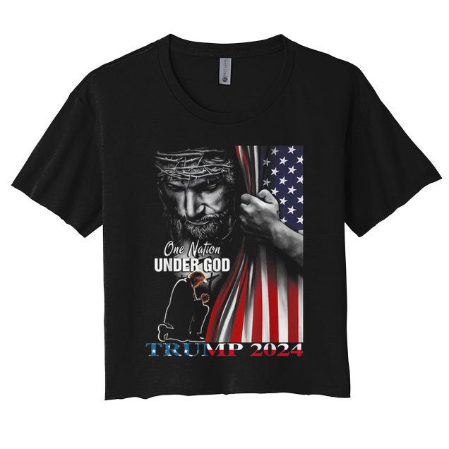 One Nation Under God Trump 2024 God American Flag Crop Top