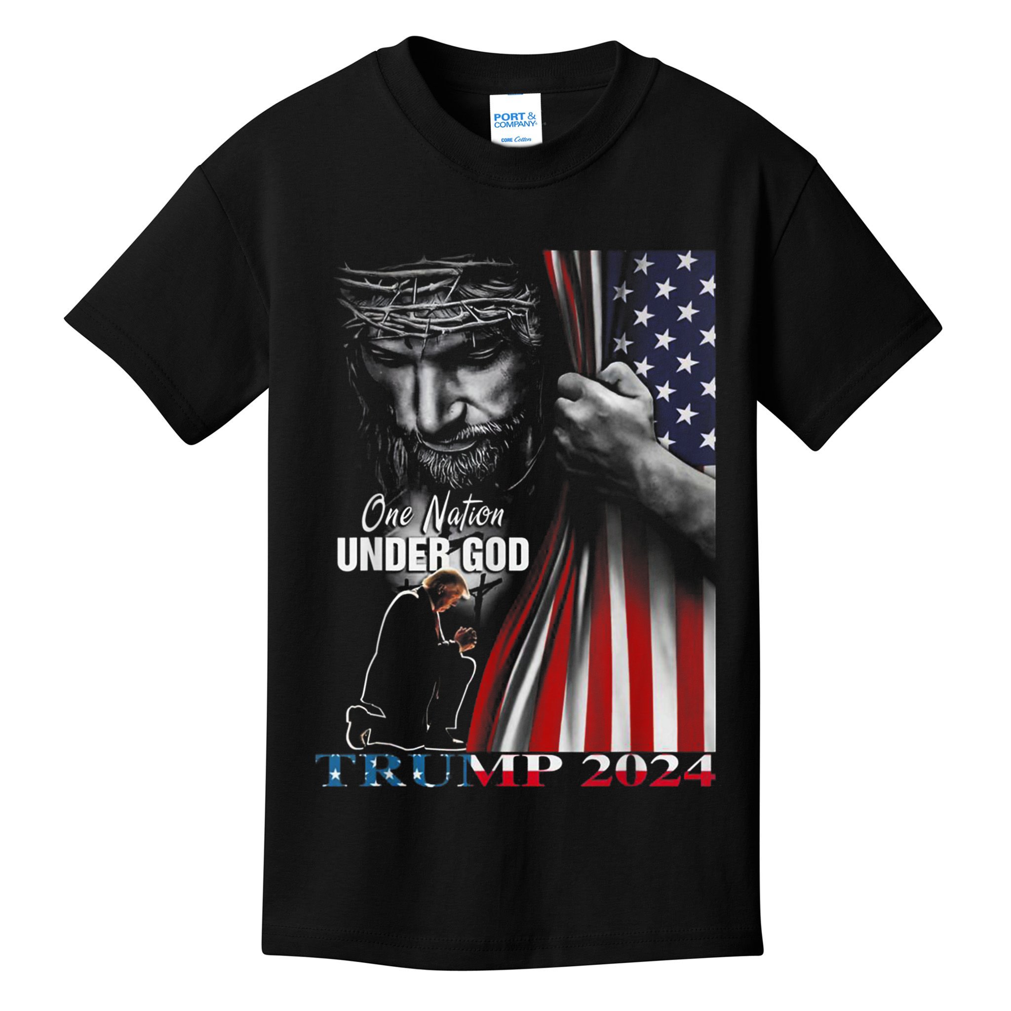 One Nation Under God Trump 2024 God American Flag Kids T-Shirt