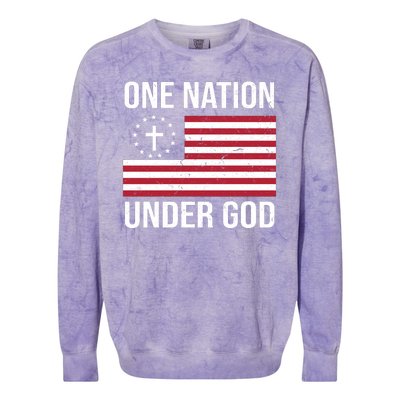 One Nation Under God American Christian Flag Colorblast Crewneck Sweatshirt