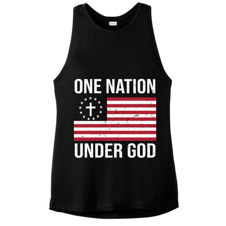 One Nation Under God American Christian Flag Ladies PosiCharge Tri-Blend Wicking Tank