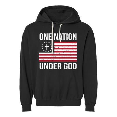 One Nation Under God American Christian Flag Garment-Dyed Fleece Hoodie