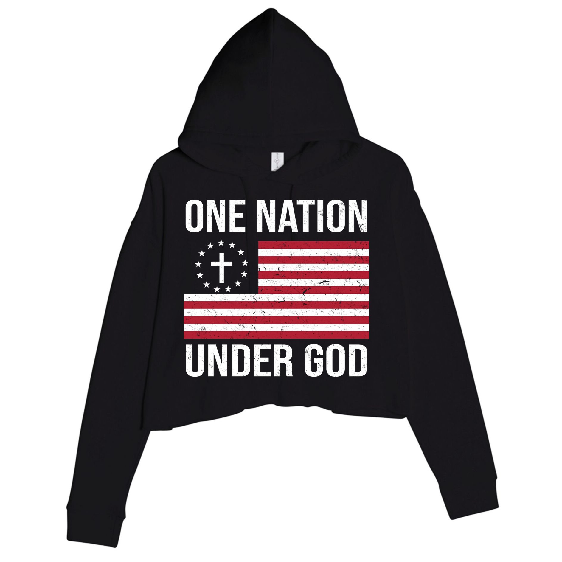 One Nation Under God American Christian Flag Crop Fleece Hoodie