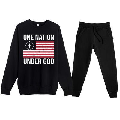 One Nation Under God American Christian Flag Premium Crewneck Sweatsuit Set