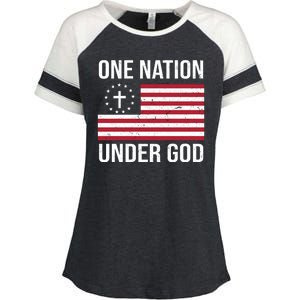 One Nation Under God American Christian Flag Enza Ladies Jersey Colorblock Tee