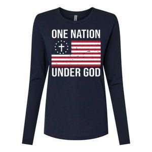 One Nation Under God American Christian Flag Womens Cotton Relaxed Long Sleeve T-Shirt