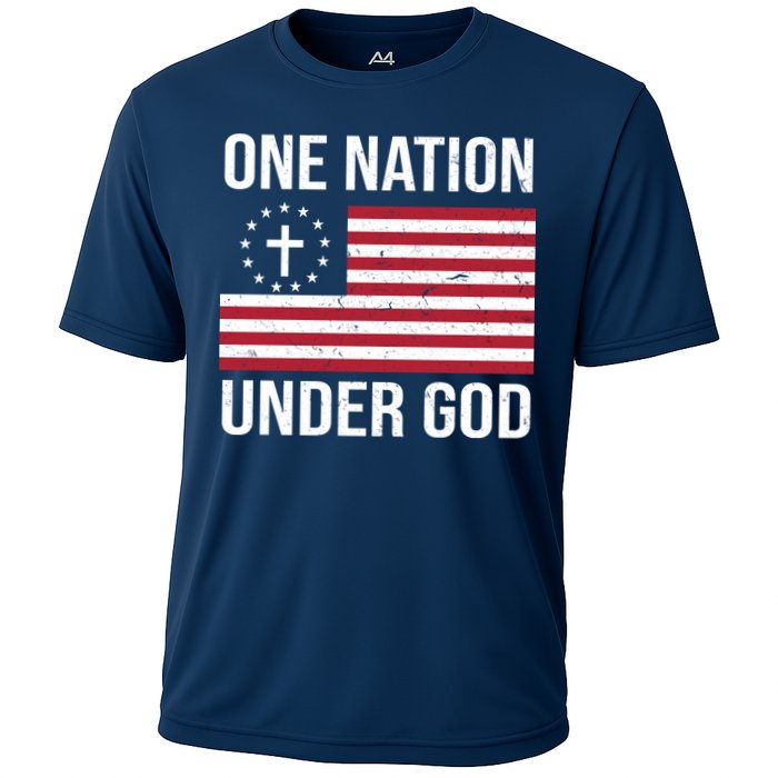 One Nation Under God American Christian Flag Cooling Performance Crew T-Shirt