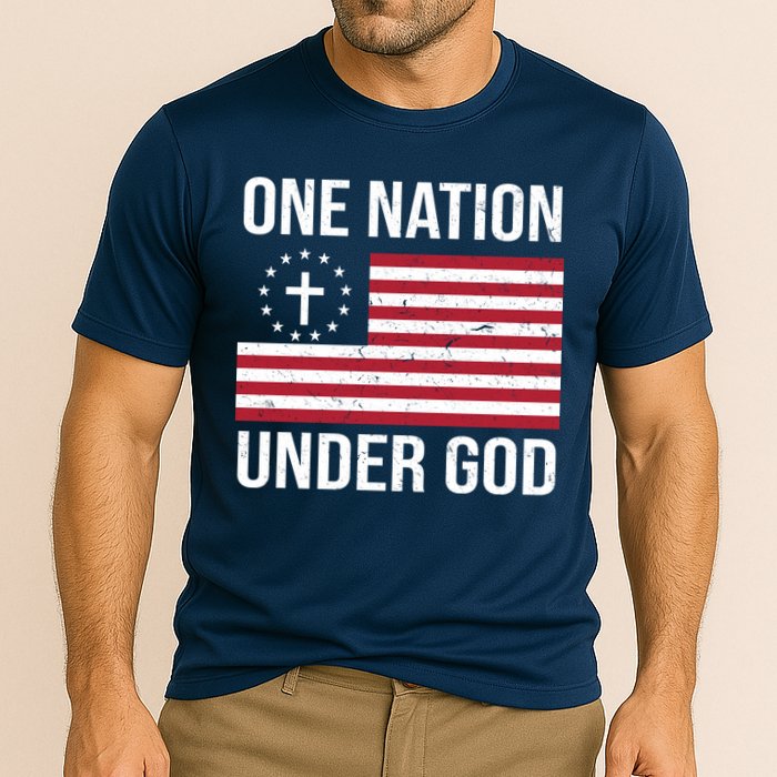 One Nation Under God American Christian Flag Cooling Performance Crew T-Shirt