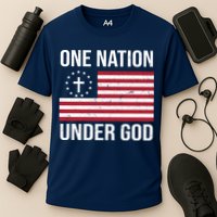 One Nation Under God American Christian Flag Cooling Performance Crew T-Shirt