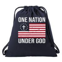 One Nation Under God American Christian Flag Drawstring Bag