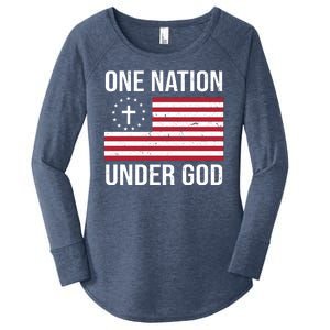 One Nation Under God American Christian Flag Women's Perfect Tri Tunic Long Sleeve Shirt