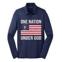 One Nation Under God American Christian Flag Silk Touch Performance Long Sleeve Polo