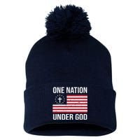 One Nation Under God American Christian Flag Pom Pom 12in Knit Beanie