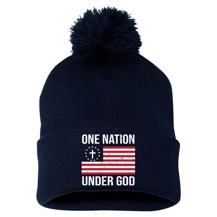 One Nation Under God American Christian Flag Pom Pom 12in Knit Beanie