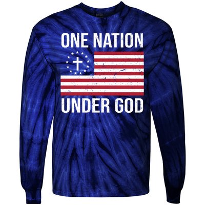 One Nation Under God American Christian Flag Tie-Dye Long Sleeve Shirt