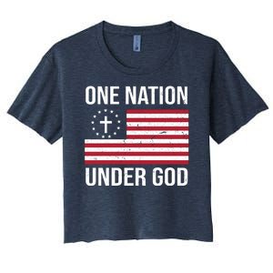 One Nation Under God American Christian Flag Women's Crop Top Tee