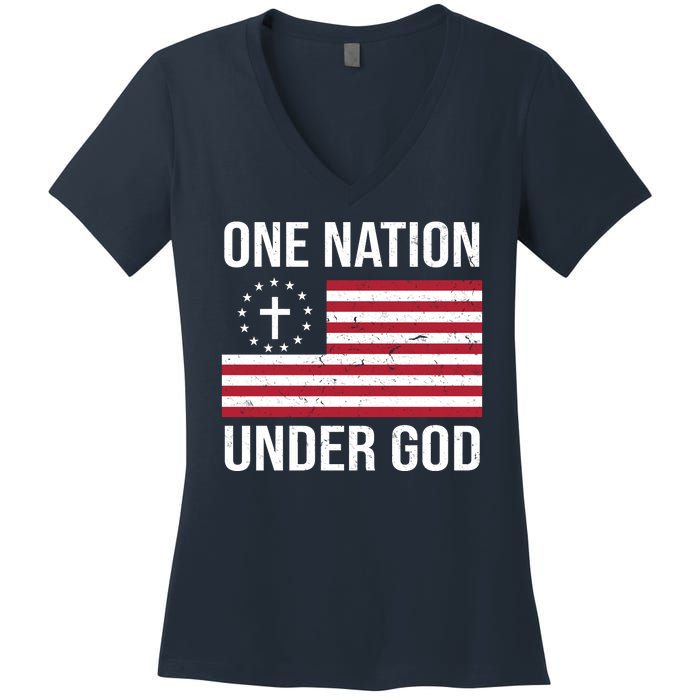 One Nation Under God American Christian Flag Women's V-Neck T-Shirt