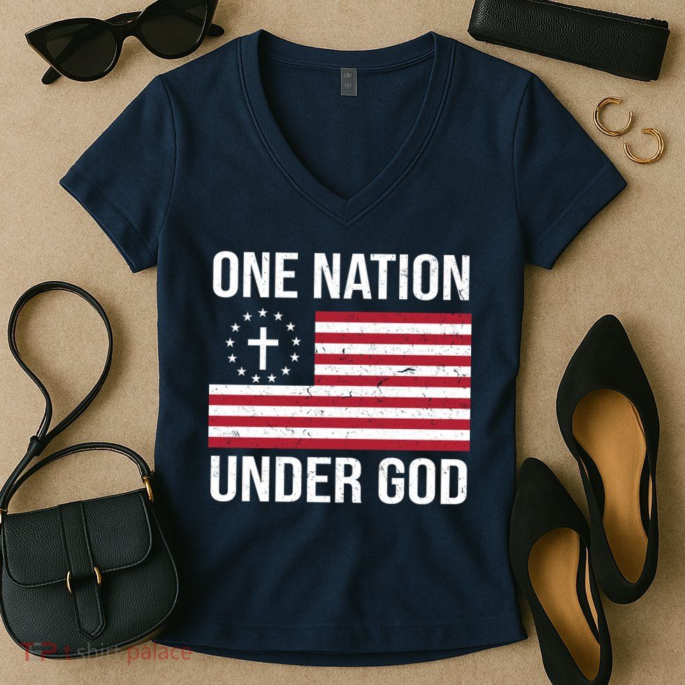 One Nation Under God American Christian Flag Women's V-Neck T-Shirt