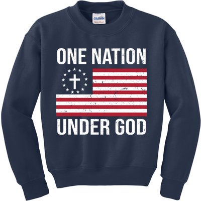 One Nation Under God American Christian Flag Kids Sweatshirt