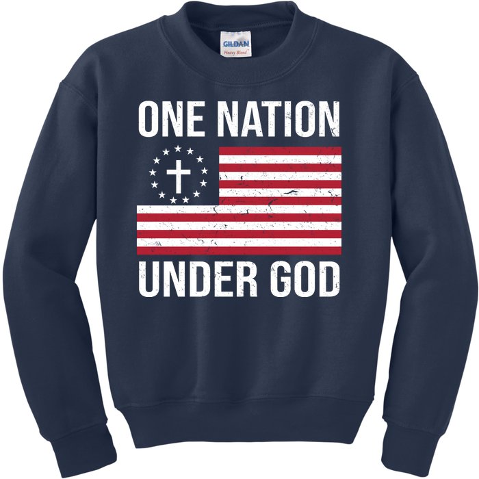 One Nation Under God American Christian Flag Kids Sweatshirt