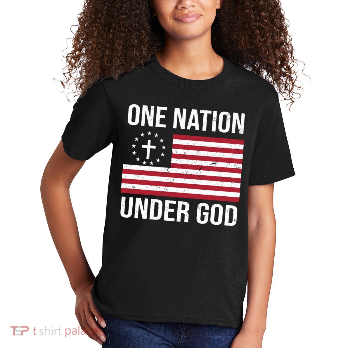 One Nation Under God American Christian Flag Kids T-Shirt