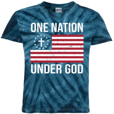 One Nation Under God American Christian Flag Kids Tie-Dye T-Shirt