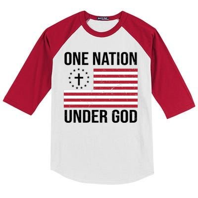 One Nation Under God American Christian Flag Kids Colorblock Raglan Jersey