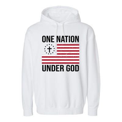 One Nation Under God American Christian Flag Garment-Dyed Fleece Hoodie