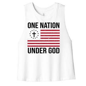 One Nation Under God American Christian Flag Women's Racerback Cropped Tank