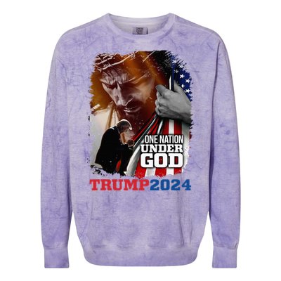 One Nation Under God President Trump 2024 America Christian Colorblast Crewneck Sweatshirt