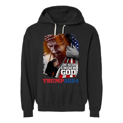 One Nation Under God President Trump 2024 America Christian Garment-Dyed Fleece Hoodie