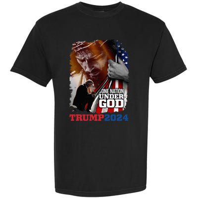 One Nation Under God President Trump 2024 America Christian Garment-Dyed Heavyweight T-Shirt