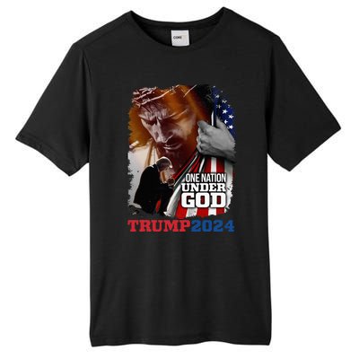 One Nation Under God President Trump 2024 America Christian Tall Fusion ChromaSoft Performance T-Shirt