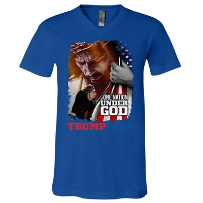 One Nation Under God President Trump 2024 America Christian V-Neck T-Shirt